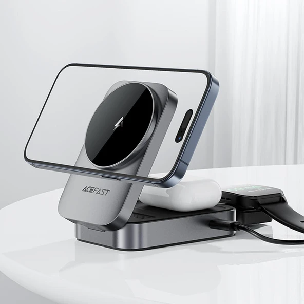 Acefast Kablosuz Masaüstü Hızlı Şarj Standı 22.5W Kablosuz Şarj Çıkışlı - Magsafe , Apple Watch ve Airpods Uyumlu - E22 - 3