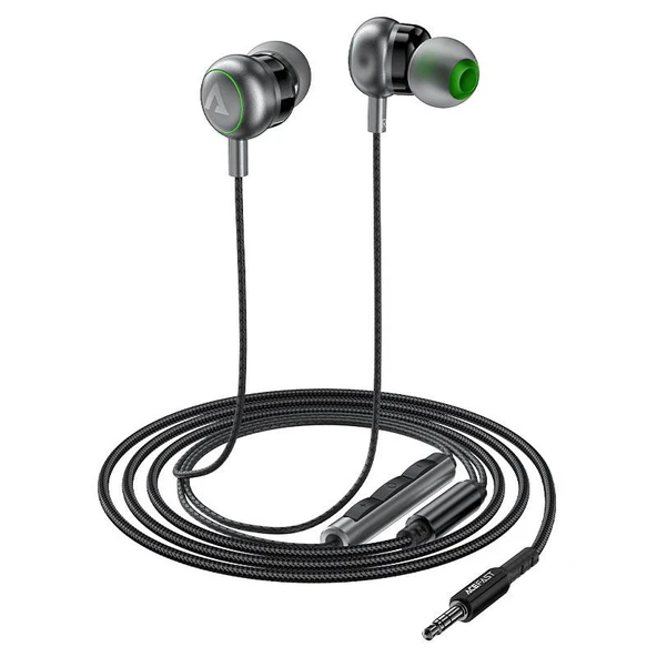 Acefast 3.5mm Kablolu HD Mikrofonlu Kulaklık Uzaktan Kumandalı Aux Girişli Kulaklık 1.2 Metre - Siyah - L4 - 3