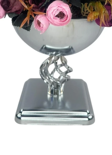 Yapay Çiçek Aranjmanı Erengüllü Gümüş Renk Metal Burgulu Vazolu Arajman Nişan Kız İsteme Çiçeği - Resim 7