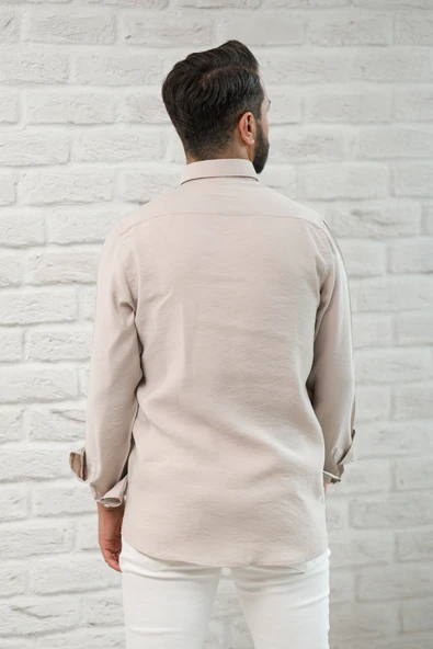 Regular Fit Yaka Düğmeli Yazlık Modal Kumaş Erkek Gömlek - Resim 10