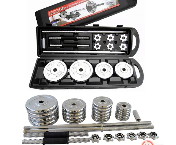 CKSpor 2 Adet 50 kg Çantalı Krom Dambıl Bar Ve Plaka Seti Toplam 100KG - 3