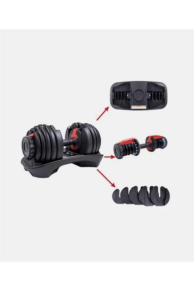 2 Adet 40 kg Ayarlanabilir Mekanizmalı Dambıl Seti  (Çiftli) - 7