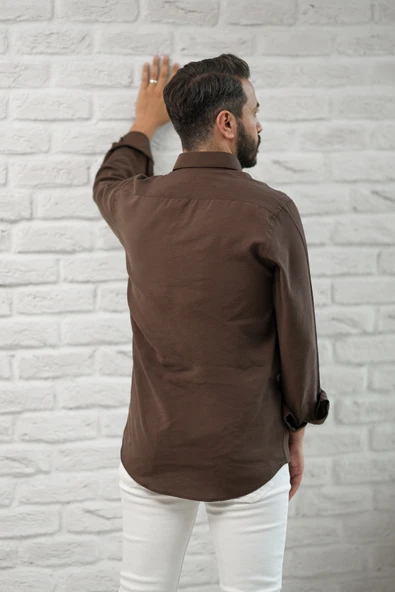 Regular Fit Yaka Düğmeli Yazlık Modal Kumaş Erkek Gömlek - Resim 6