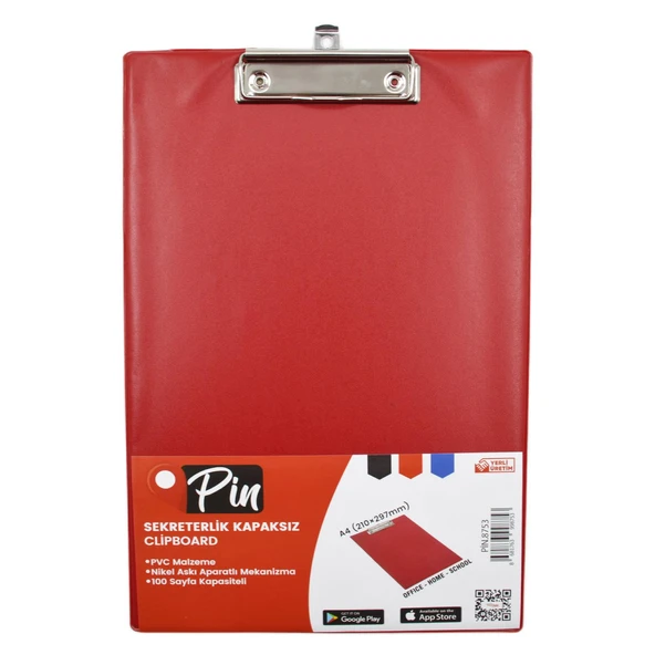 Pin A4 Plastik Kapaksız Sekreterlik Kırmızı (8753)