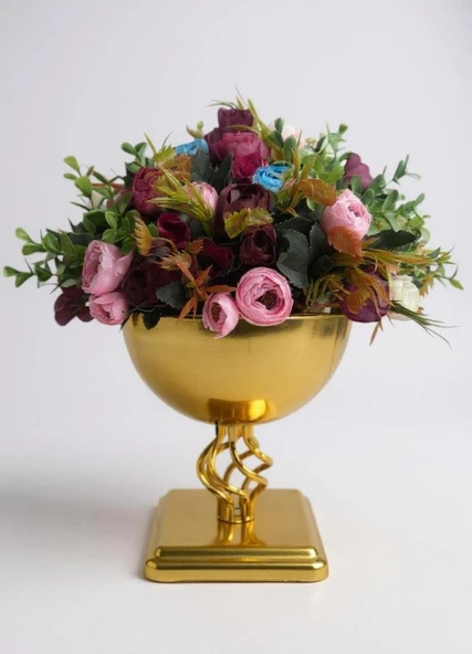 Yapay Çiçek Aranjmanı Erengüllü Altın Renk Metal Burgulu Vazolu Arajman Nişan Kız İsteme Çiçeği ürün görseli 1