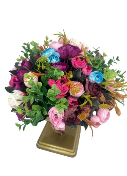 Yapay Çiçek Aranjmanı Erengüllü Antik Altın Renk Metal Burgulu Vazolu Nişan Kız İsteme Çiçeği - Resim 4