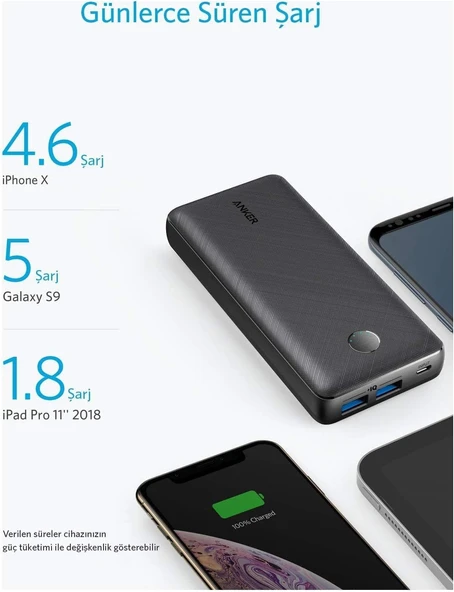 Anker A1363 PowerCore Select 20000 mAh Taşınabilir Hızlı Şarj Cihazı, PowerIQ 2.0 18W Çift Çıkışlı, Siyah - Resim 8