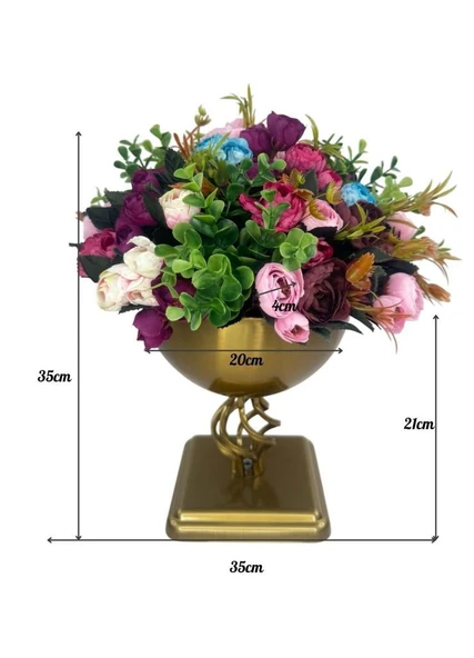 Yapay Çiçek Aranjmanı Erengüllü Antik Altın Renk Metal Burgulu Vazolu Nişan Kız İsteme Çiçeği - Resim 2