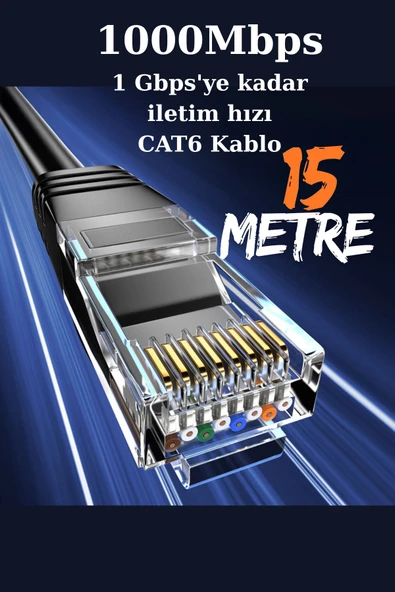 harry 15 Metre Cat6 Lan Patch Network Ethernet İnternet Kablosu 1000 MBPS 1 Gbps'ye kadar iletim hızı ürün görseli