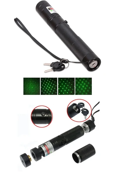 harry Yeşil Şarjlı Lazer Pointer 150km Mesafe Metal Kasa 2 Başlık-Şarj Cihazı-Pil-Anahtar Yakıcı Lazer - Resim 7