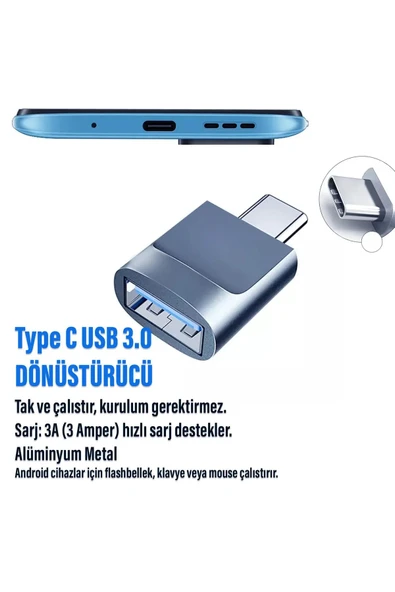 harry Tüm Type-c Olan Cihazlara Uyumlu Type-c To Usb 3.0 Veri Aktarımı Macbook Flash Bellek Mouse Çevirici - Resim 4