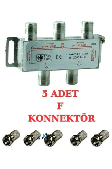 harry 1 Uydu Anteni Ile 4 Tv Bağlayan Uydu Dağıtıcı Sinyal Bölücü Splitter 2500 Mhz+ 5 Adet F Konnektör ürün görseli