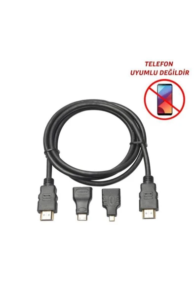 harry 1.5 Metre 1.4v 3d Hdmı Kablo Mini Micro Uç 3in1 Çevirici Dönüştürücü Adaptör Kablosu - Resim 3