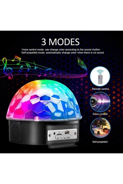 harry Yeni Küre Disko Topu Müzik Çalar Renkli Lazer Işıklı Bluetooth Sese Duyarlı Işıklar Disko Parti Işığ - Resim 4