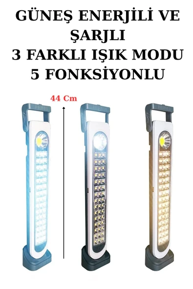harry 45 Ledli 45 Watt Güneş Enerjili ve Şarjlı Işıldak 5 Fonksiyonlu Aydınlatma Feneri Kamp Lambası - 1