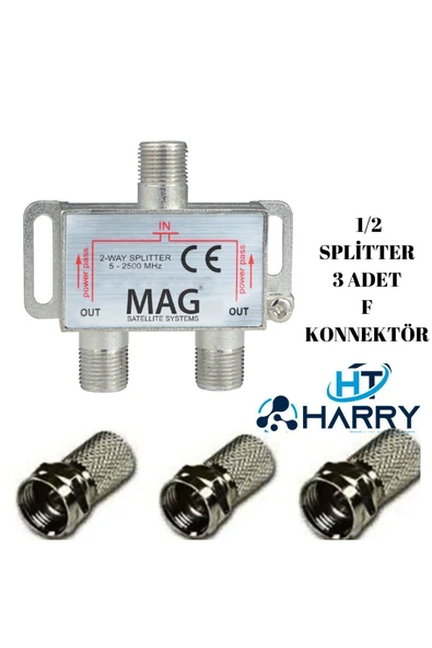 harry 1 Uydu Anteni Ile 2 Tv Bağlayan Uydu Dağıtıcı Sinyal Bölücü Splitter 2500 Mhz+ 3 Adet F Konnektör ürün görseli