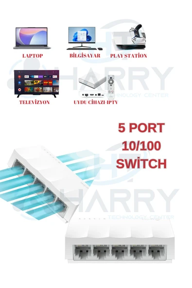 harry 5 Port 10 / 100 Mbit Internet Hub Hup Çoğaltıcı Ethernet Switch Kablo Dağıtıcı Splitter ürün görseli