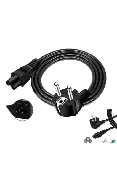 harry 1.5 Metre Notebook Laptop Şarj Adaptörü 3lü Yonca 3 Pinli Dizüstü Bigisayar Power Güç Kablosu C5 - Resim 2