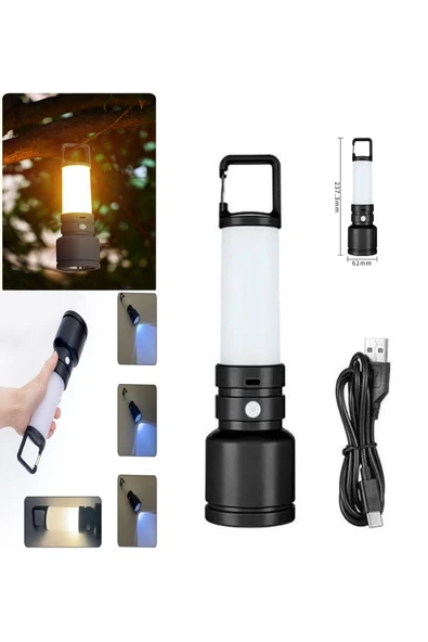 harry ŞARJLI HEM EL FENERİ HEM KAMP LAMBASI OLABİLEN 500 LÜMEN 3W+SMD LED ANAHTARLIKLI KAMP LAMBASI ürün görseli