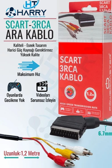 harry Lcd Tüplü Tv Televizyon Uydu Bağlantı Kablosu Scart 3 Rca Video Audio 3 Tos Uydu Dvd Kablo 1.2mt