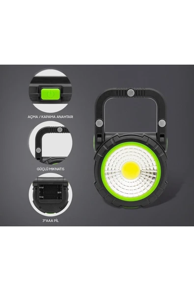 harry 300 Lümen 3XAAA Pilli Masa Lambası Mıknatıslı ve Askılı Çalışma Lambası Kırmızı ikaz Lambalı ürün görseli