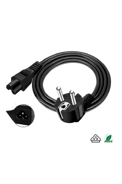 harry 1.5 Metre Notebook Laptop Şarj Adaptörü 3lü Yonca 3 Pinli Dizüstü Bigisayar Power Güç Kablosu C5 - Resim 3