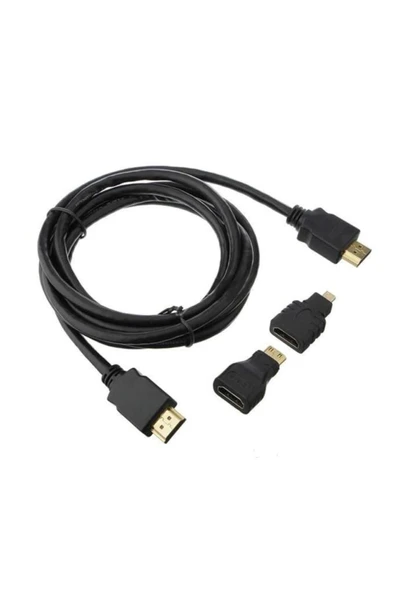 harry 1.5 Metre 1.4v 3d Hdmı Kablo Mini Micro Uç 3in1 Çevirici Dönüştürücü Adaptör Kablosu - Resim 2