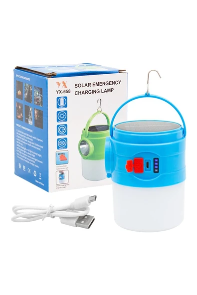 harry Şarjlı Güneş Enerjili Led Işıklı Aydınlatma 100 Watt 4 Modlu Kamp Çadır Lambası El Feneri Işıldak - Resim 3