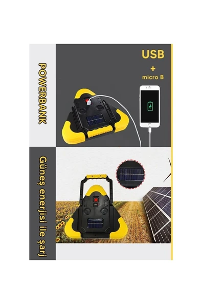 Rabelix Online Marketing Güneş Enerjili Şarjlı Çok Fonksiyonlu Araç Reflektör 4 Mod Güçlü Aydınlatma Powerbank Özellikli - Resim 3