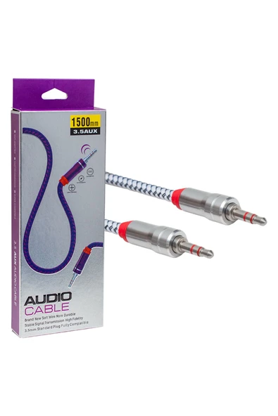 harry 1.5 Metre 1.Kalite 3.5mm Aux To 3.5mm Aux Ses Kablosu Stereo Destekli Örgülü Metal Başlıklı 1.5mt - Resim 4