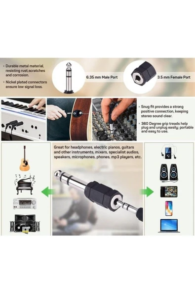 harry 2 Adet 3.5 Mm 6.3 Mm Jack Çevirici Piyano Için Kulaklık Çevirici 6.35 mm erkek 3,5 mm dişi - Resim 5