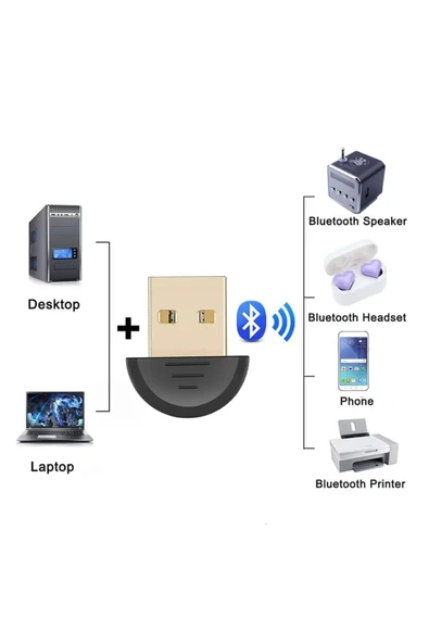 harry Mini USB Bluetooth 5.0 Dongle Adaptör (PC-Laptop-Masaüstü-Android) 20 Mt Mesafeli