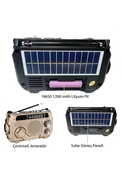 harry Şarjlı Ve Solarlı Çevirmeli Jeneratörlü Bluetooth destekli Radyolu Fenerli USB/SD/FM Hoparlör - Resim 2