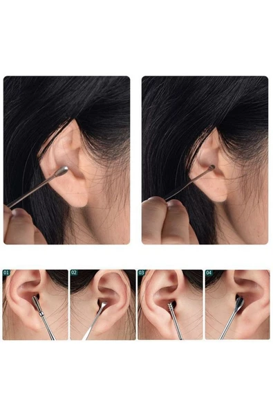 Rabelix Online Marketing Paslanmaz Çelik 10’lu Kulak Temizleme Seti Anahtarlıklı 10 Parça Saklama Kutulu - Resim 7