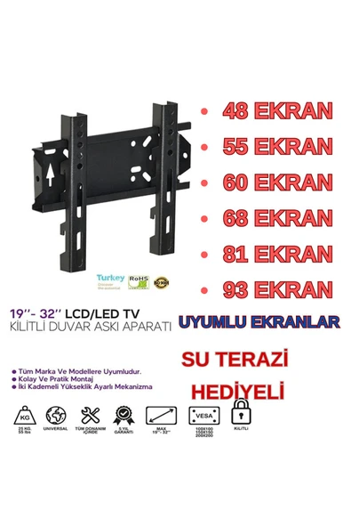 harry BEKO Televizyon Monitör Uyumlu Kilitli Askı Aparatı Sabit 19"/22"/27"/32"/37-48-55-60-68-82-93cm ürün görseli