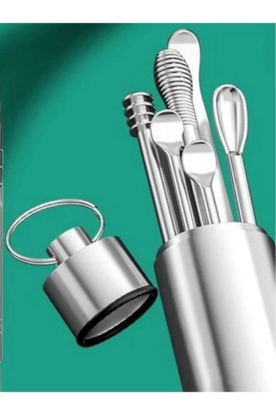 Rabelix Online Marketing Paslanmaz Çelik 10’lu Kulak Temizleme Seti Anahtarlıklı 10 Parça Saklama Kutulu - Resim 4