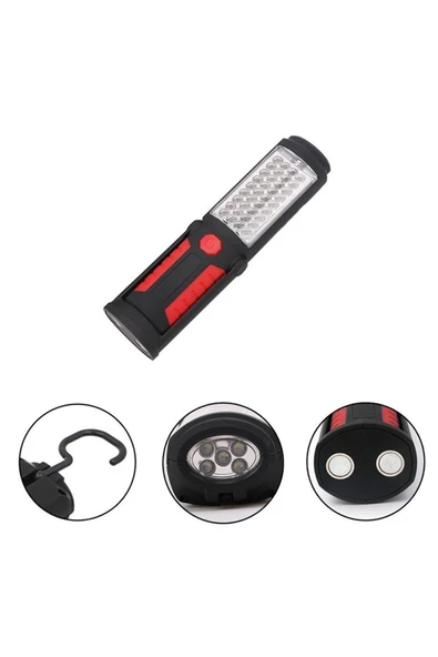 harry 36+5 Ledli Pilli Kancalı Mıknatıslı 2 Modlu El Feneri(36 Ledli Ön Işık,5 Ledli Üst Işık)Kamp Lambası - Resim 5