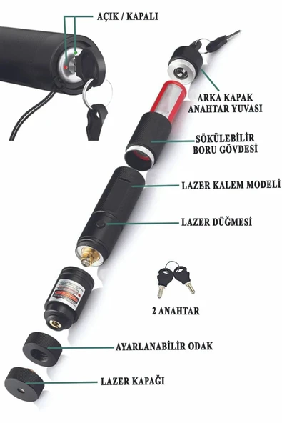 harry Yeşil Şarjlı Lazer Pointer 150km Mesafe Metal Kasa 2 Başlık-Şarj Cihazı-Pil-Anahtar Yakıcı Lazer - Resim 2