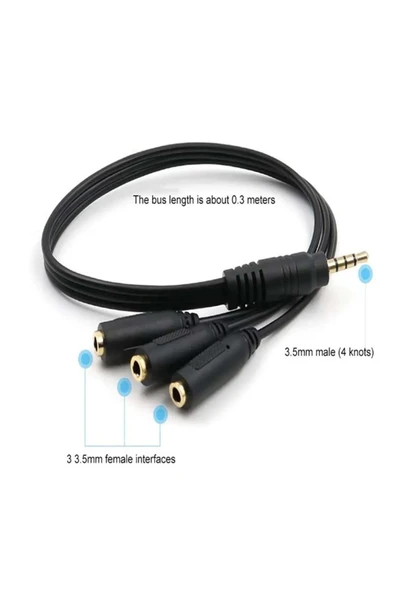 harry 5+1 Ses Sistemi Bağlantı Aux Kablosu 1 Erkek 3 Dişi Çoklayıcı - Resim 6