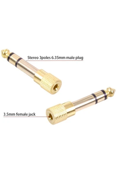 harry Piyano-Gitar-Anfi Amfi Gold 6.3mm Erkek 3.5mm Dişi Adaptör Stereo Kulaklık Mikrofon Dönüştürücü - Resim 2