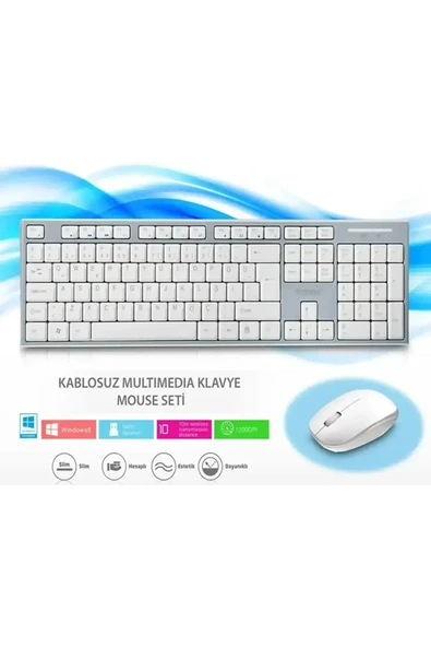harry KM-6063 BEYAZ/GRİ KABLOSUZ Q MULTIMEDYA KLAVYE+MOUSE SET ürün görseli
