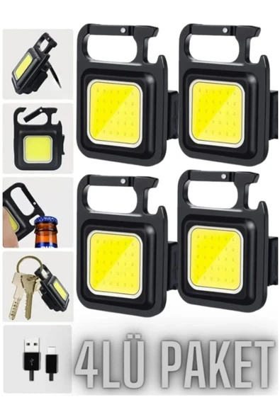 harry 4 Adet LED Anahtarlıklı Metal Kasa El Feneri Şişe Açacağı Usb’li Şarj Edilebilir Cep Boy Cob 800MAH ürün görseli