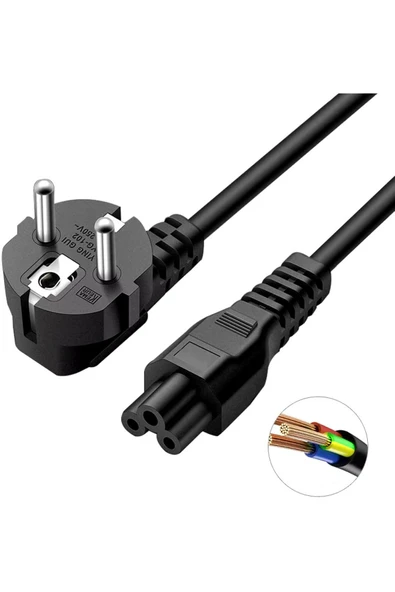 harry 1.5 Metre Notebook Laptop Şarj Adaptörü 3lü Yonca 3 Pinli Dizüstü Bigisayar Power Güç Kablosu C5 - Resim 4