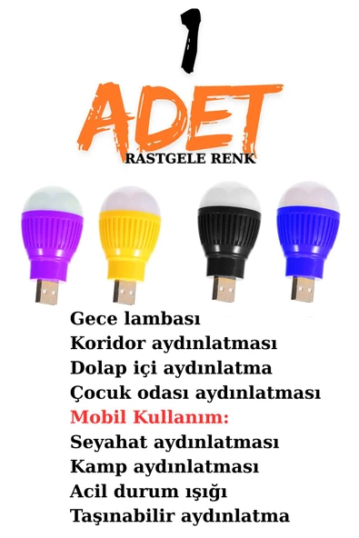 Rabelix 1 Adet Tak Çalıştır Usb Gece Lambasi Beyaz Işık Ampul Taşınabılır Kitap Okuma,Çocuk Odası Aydınlatma