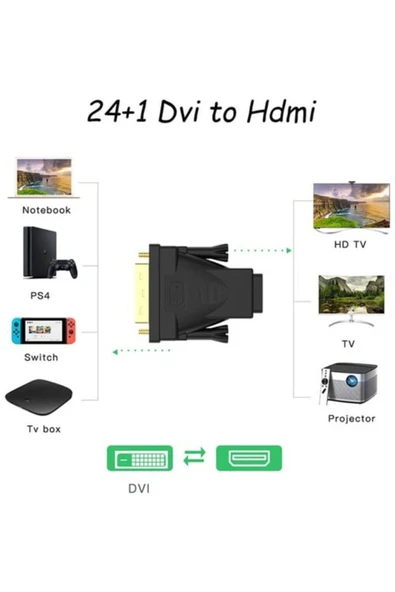 harry 24+1 Dvı Erkek To Hdmı Dişi Çevirici Dvi To Hdmi Altın Uç - Resim 3