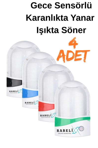 Rabelix Online Marketing 4 Adet Sensörlü Fotoselli Beyaz Led Işık Karanlıkta Otomatik Yanar Çocuk Odası Lambası ürün görseli