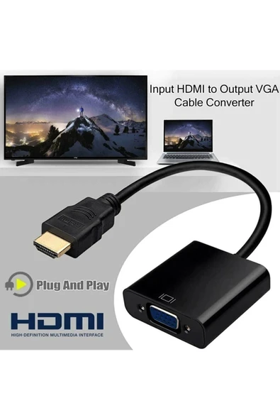 harry Tablet Projeksiyon Notebook Uyumlu Hdmi To Vga Kablo Siyah - Resim 3