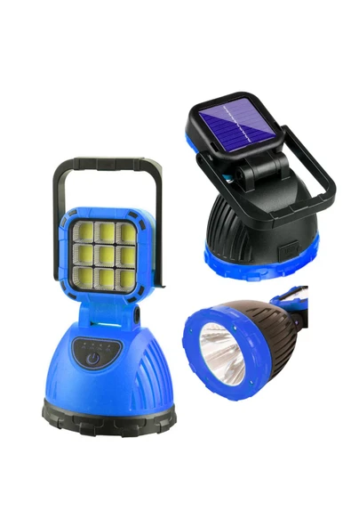 harry Güneş Enerjili ve Şarjlı 9 Cob Ledli 6 Modlu El Feneri-Powerbank Özellikli Işıldak Kamp Lambası ürün görseli