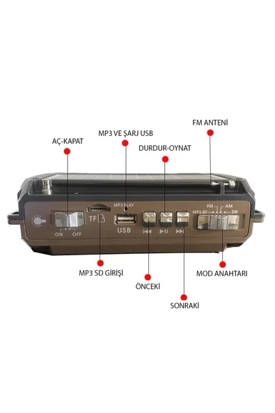 harry Şarjlı Ve Solarlı Çevirmeli Jeneratörlü Bluetooth destekli Radyolu Fenerli USB/SD/FM Hoparlör - Resim 3