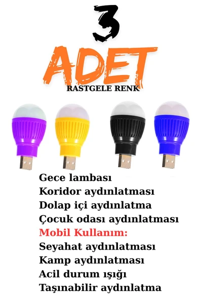 harry 3 Adet Mini Usb Taşınabilir Led Ampul Ergonomik Gece Lamba Okuma Işığı Koridor Aydınlatma manesssa ürün görseli